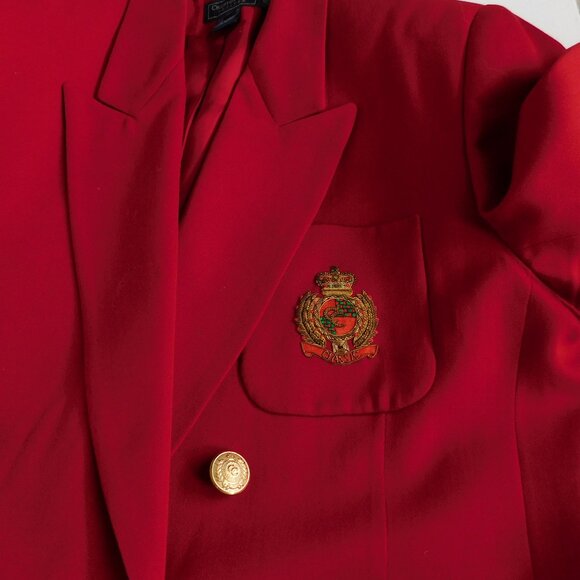 Red Wool Double Crested Logo Blazer Size 14P Charter Club Gold Buttons Vintage - Picture 8 of 10